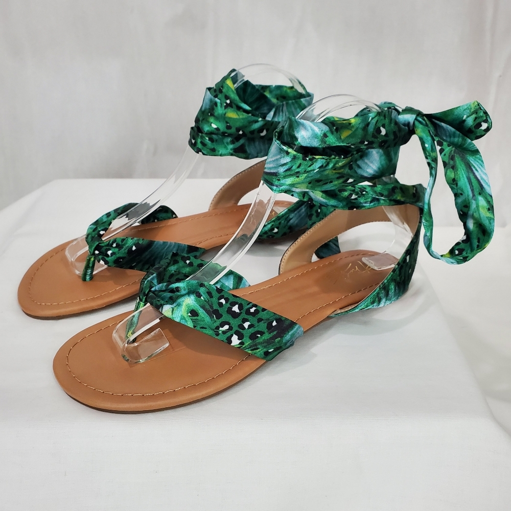 NWOB Thalia Sodi Womens Floral Joleyn Ribbon Tie Sandal Green Tropical Sz 7M - Picture 5 of 12
